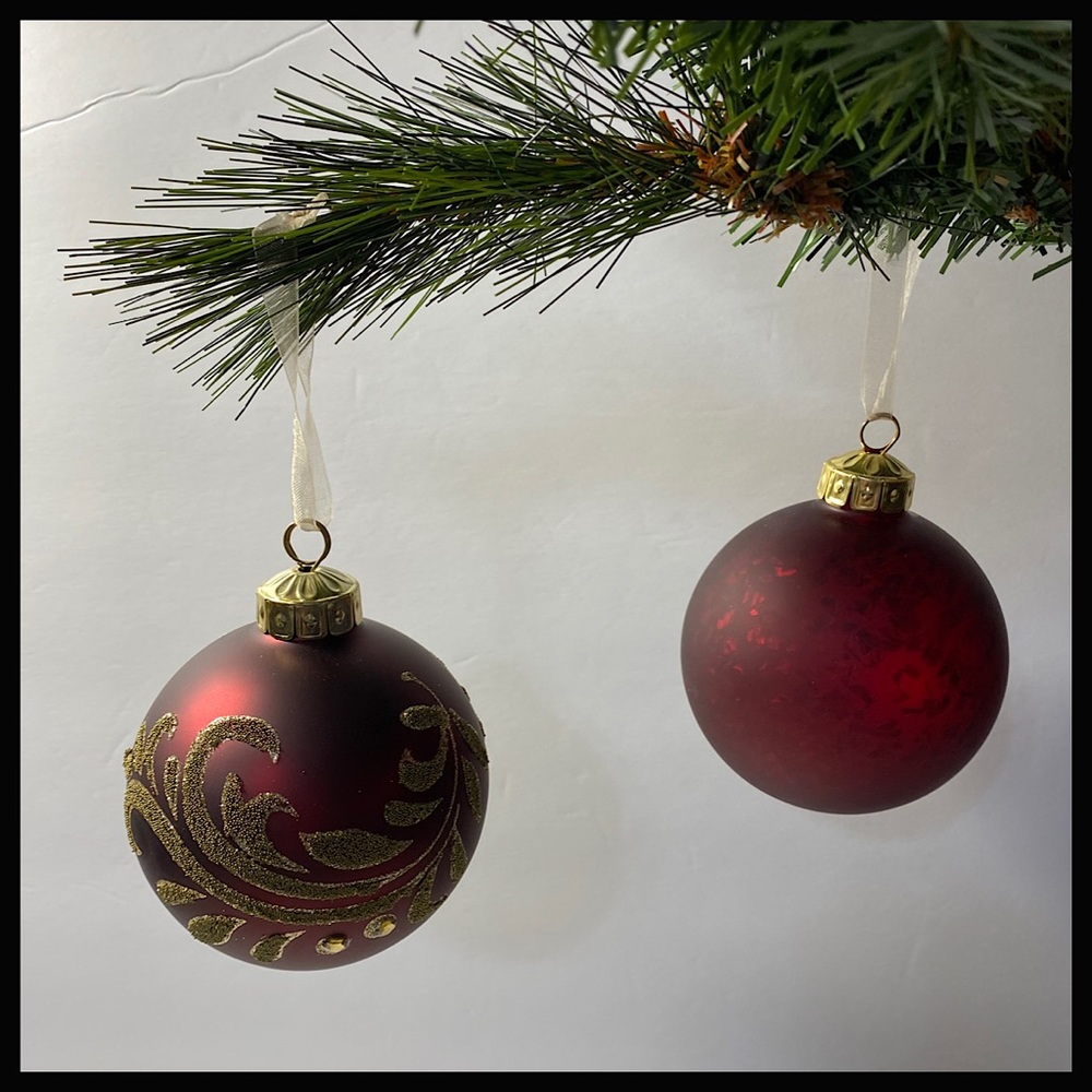 Set of 2 Hand-Decorated Glass Ornaments